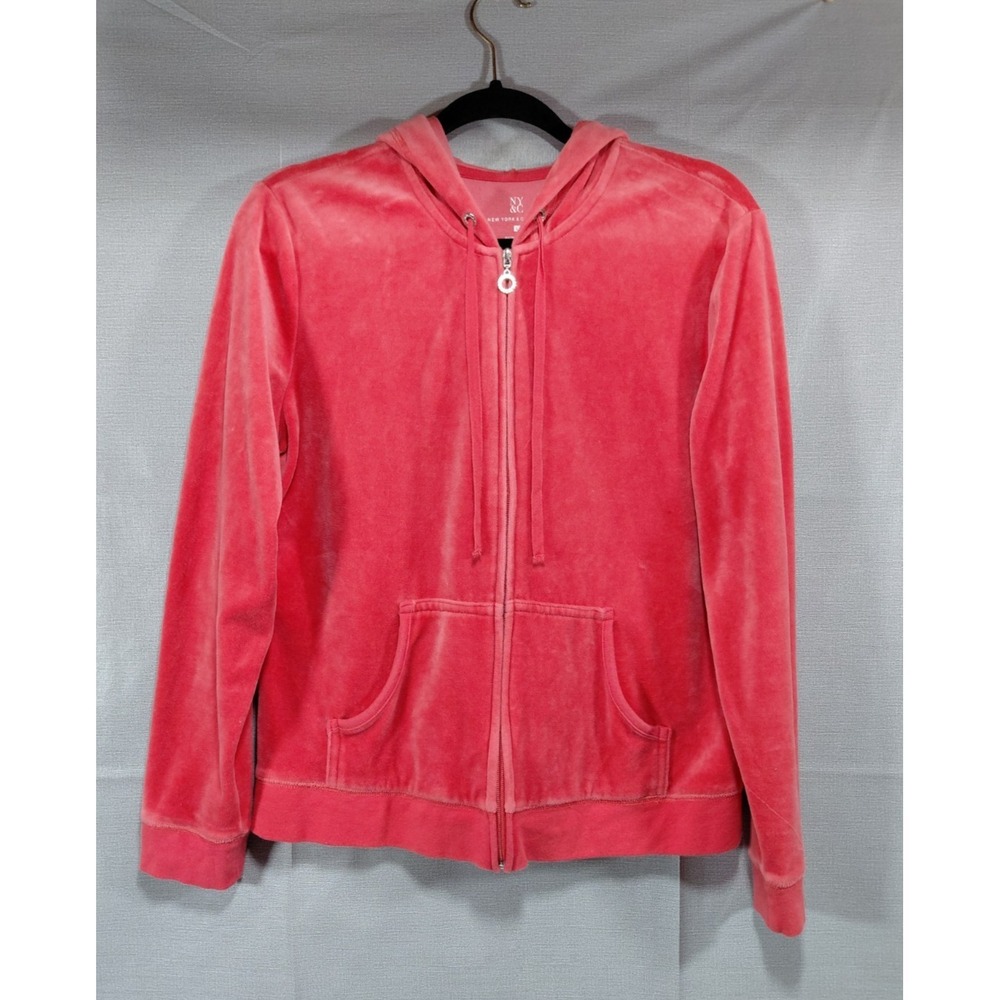 New York & Co Velour Zip Front Tracksuit Jacket LG Coral Pink